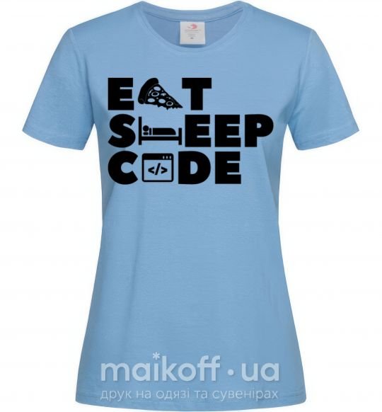Жіноча футболка Eat sleep code Блакитний фото