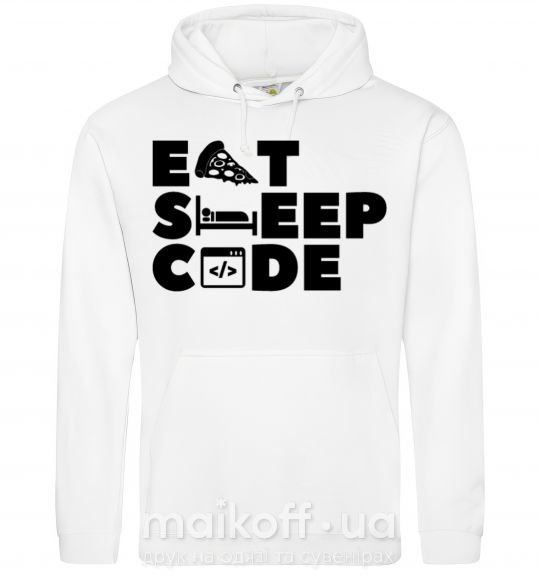 Мужская толстовка (худи) Eat sleep code Белый фото