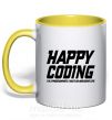 Чашка с цветной ручкой Happy coding Солнечно желтый фото