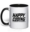 Чашка з кольоровою ручкою Happy coding Чорний фото