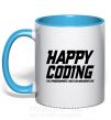 Чашка с цветной ручкой Happy coding Голубой фото