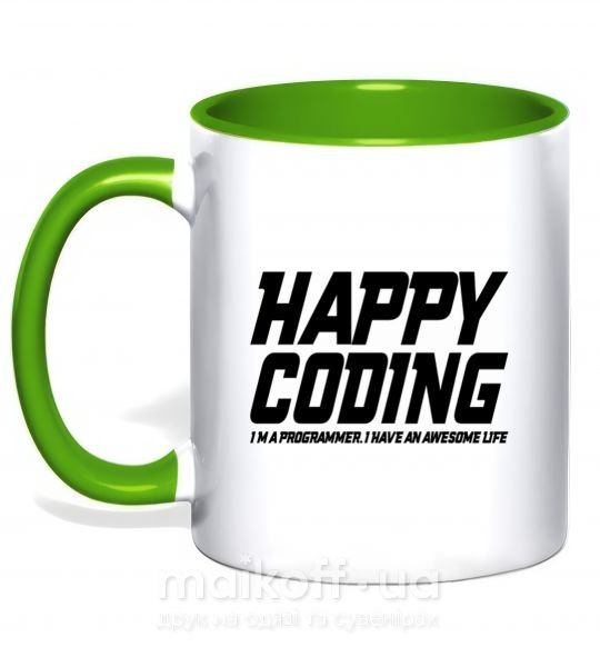 Чашка з кольоровою ручкою Happy coding Зелений фото