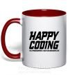 Чашка з кольоровою ручкою Happy coding Червоний фото