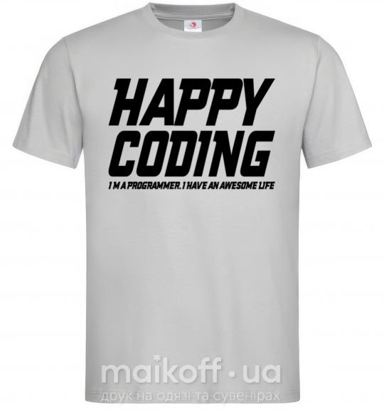 Мужская футболка Happy coding Серый фото