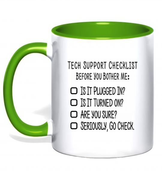 Чашка з кольоровою ручкою Tech support checklist Зелений фото