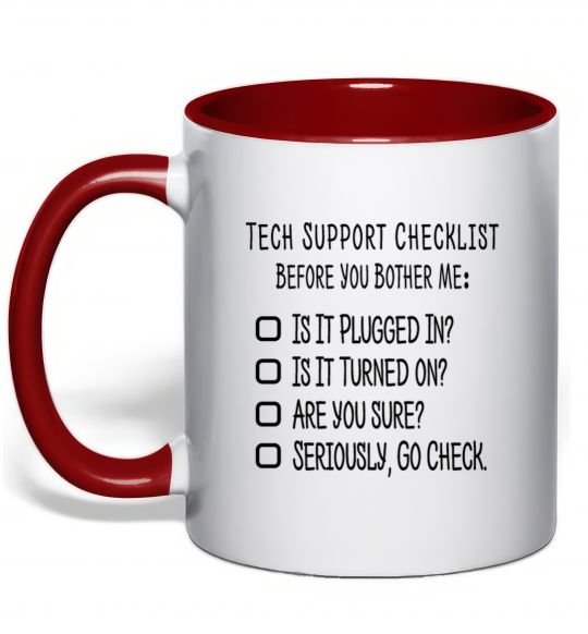 Чашка с цветной ручкой Tech support checklist Красный фото