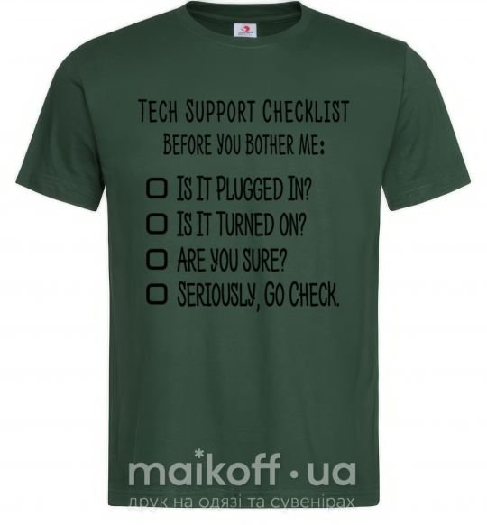 Мужская футболка Tech support checklist Темно-зеленый фото