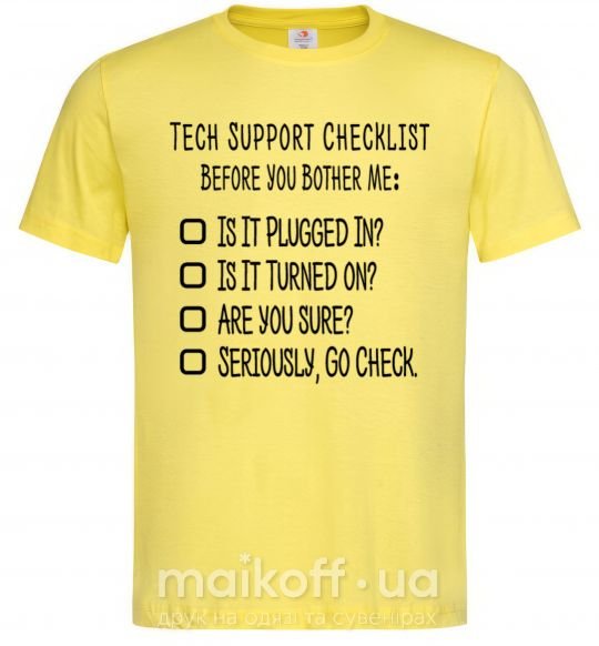 Мужская футболка Tech support checklist Лимонный фото
