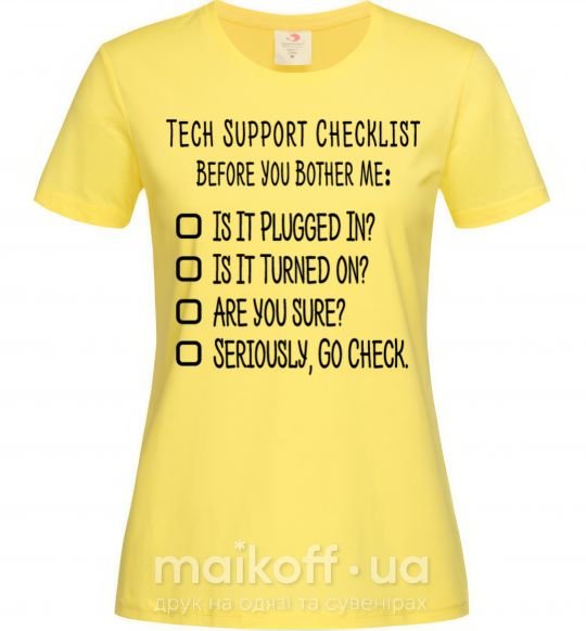 Жіноча футболка Tech support checklist Лимонний фото
