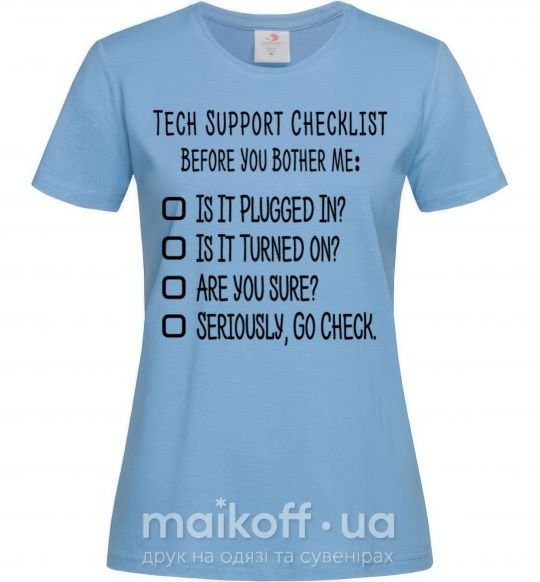 Женская футболка Tech support checklist Голубой фото