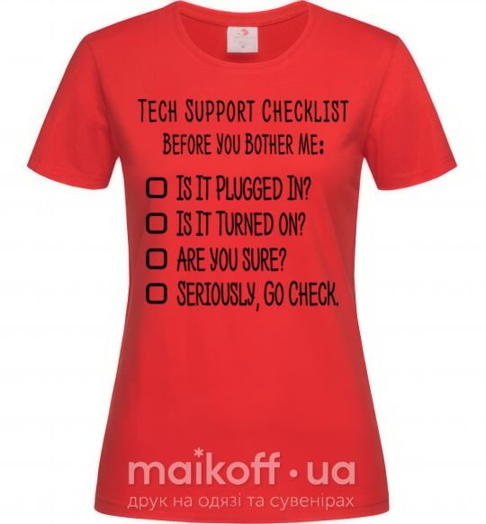 Жіноча футболка Tech support checklist Червоний фото
