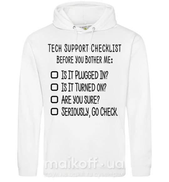 Женская толстовка (худи) Tech support checklist Белый фото