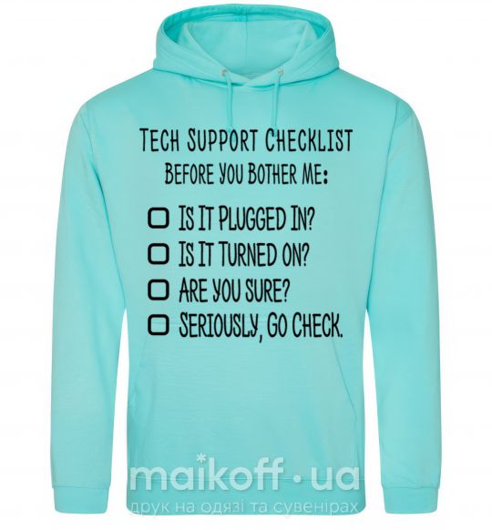 Женская толстовка (худи) Tech support checklist Мятный фото