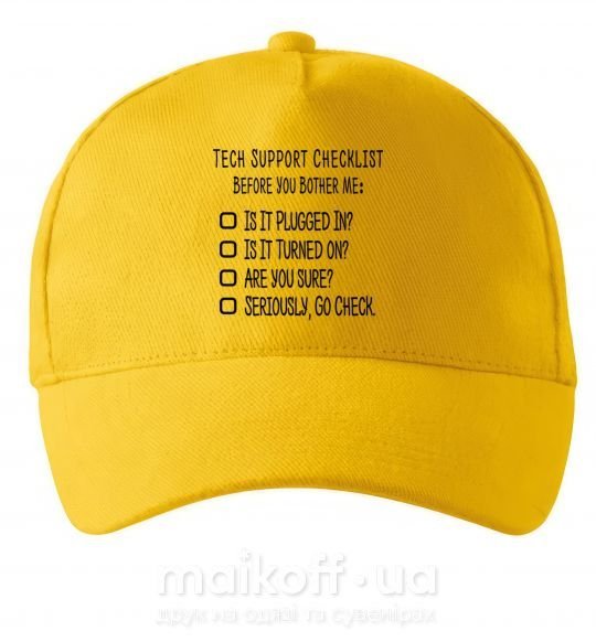 Кепка Tech support checklist Сонячно жовтий фото