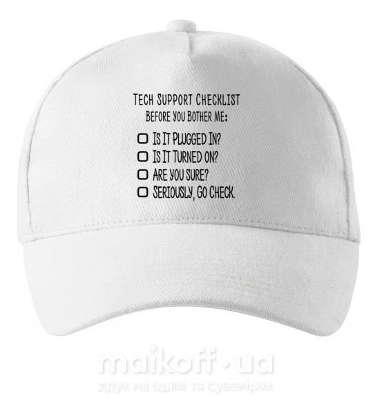 Кепка Tech support checklist Білий фото