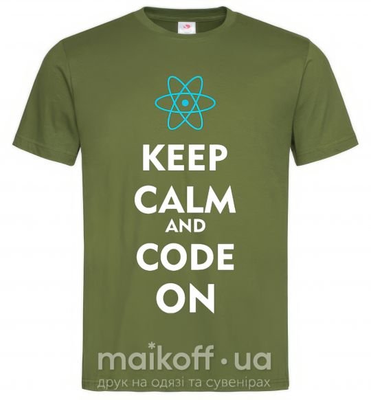 Мужская футболка Keep calm and code on Оливковый фото