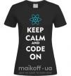 Жіноча футболка Keep calm and code on Чорний фото