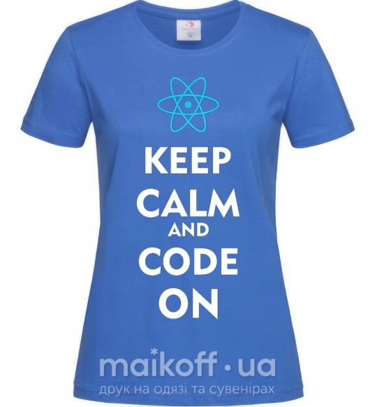 Жіноча футболка Keep calm and code on Яскраво-синій фото