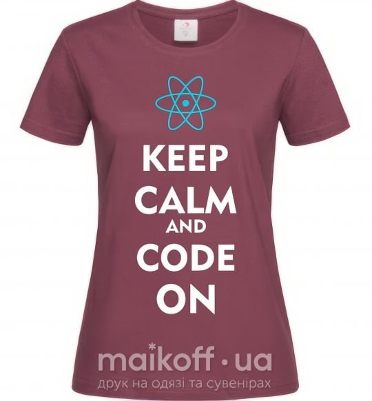 Жіноча футболка Keep calm and code on Бордовий фото