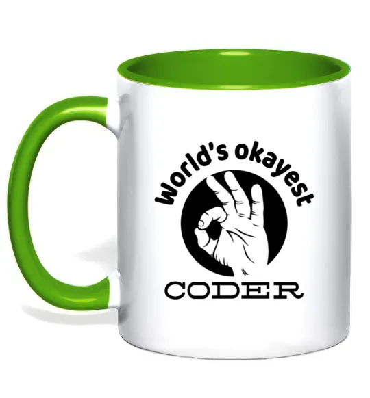 Чашка с цветной ручкой World's okayest coder Лаймовый фото