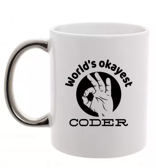 Чашка з кольоровою ручкою World's okayest coder Срібло фото