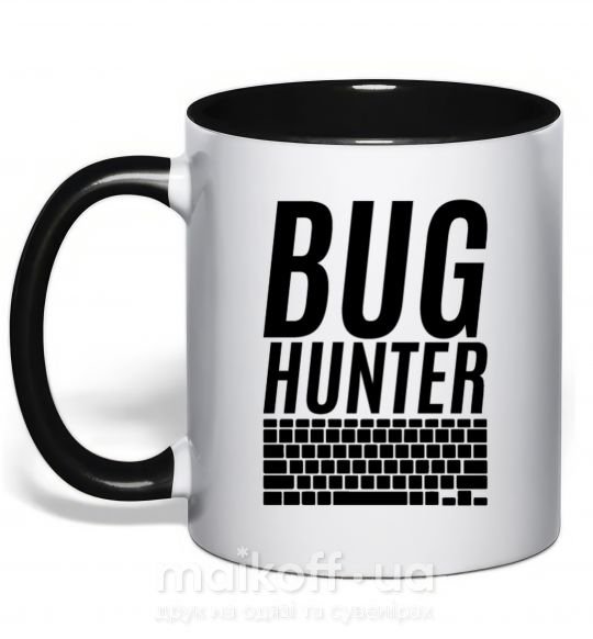 Чашка з кольоровою ручкою Bug hanter Чорний фото