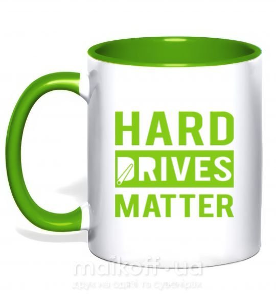 Чашка з кольоровою ручкою Hard drives matter Зелений фото