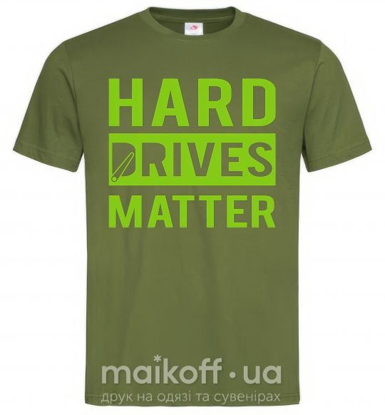 Мужская футболка Hard drives matter Оливковый фото
