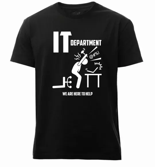 Мужская премиум футболка IT department we are here to help Черный фото
