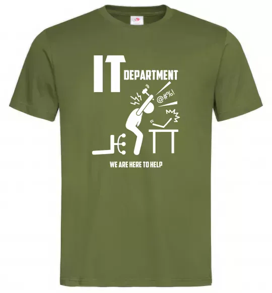 Чоловіча футболка IT department we are here to help Оливковий фото