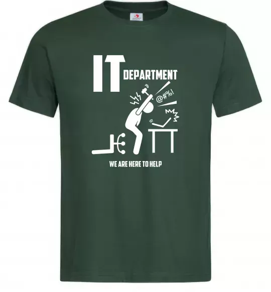 Чоловіча футболка IT department we are here to help Темно-зелений фото