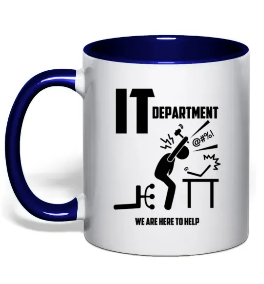 Чашка з кольоровою ручкою IT department we are here to help Глибокий темно-синій фото