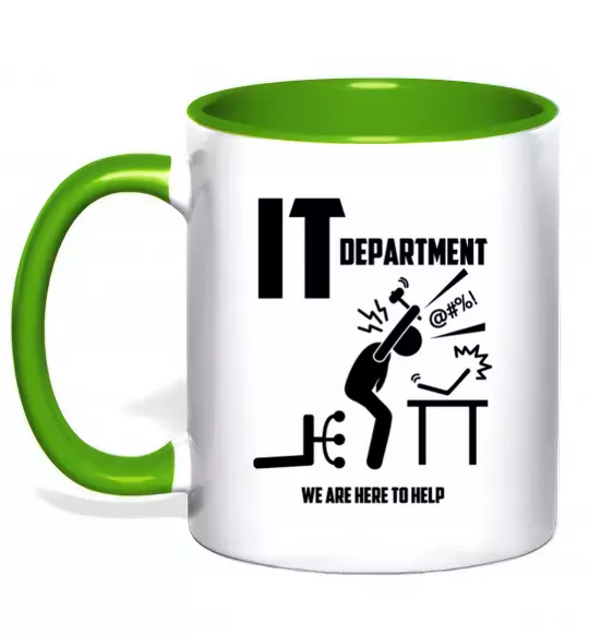 Чашка з кольоровою ручкою IT department we are here to help Зелений фото