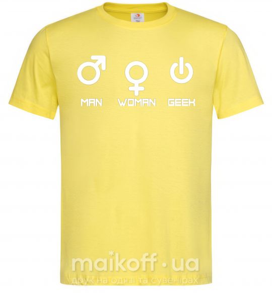 Мужская футболка Man woman geek Лимонный фото