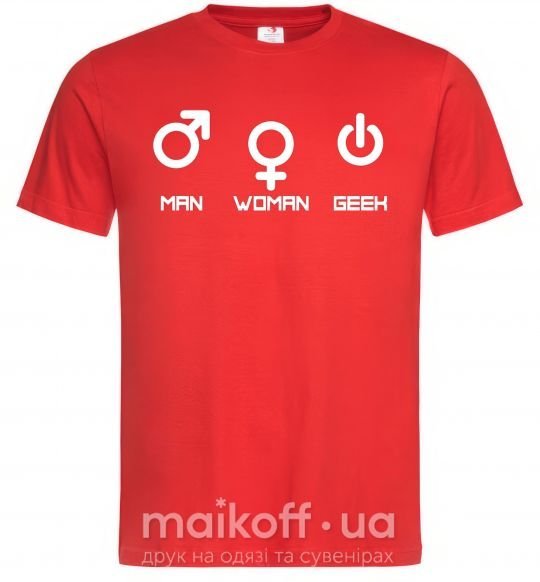 Мужская футболка Man woman geek Красный фото