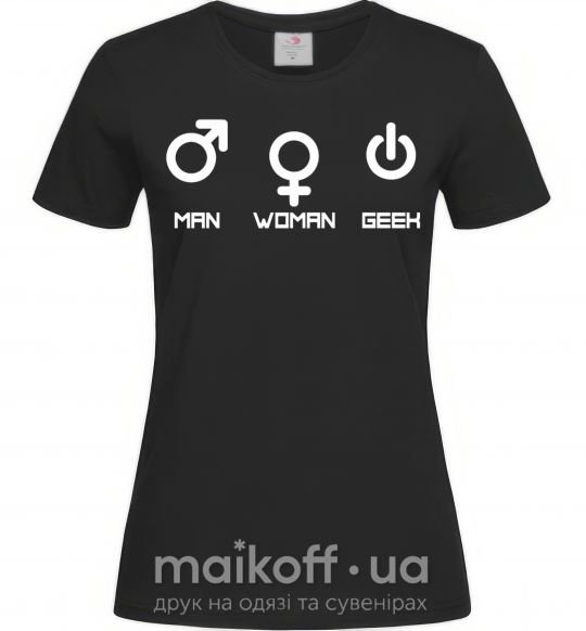 Женская футболка Man woman geek Черный фото
