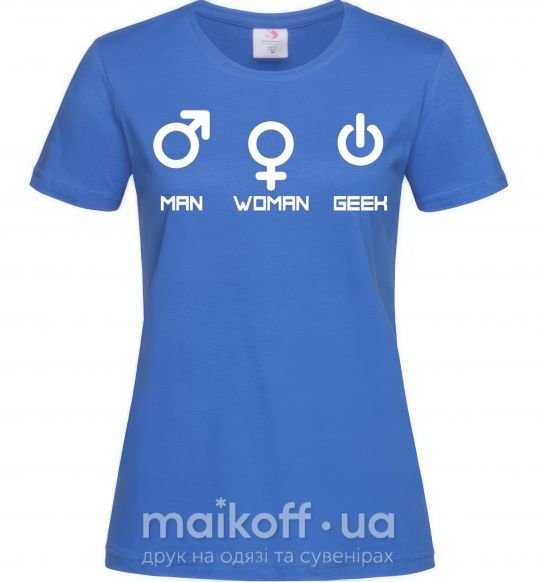 Жіноча футболка Man woman geek Яскраво-синій фото