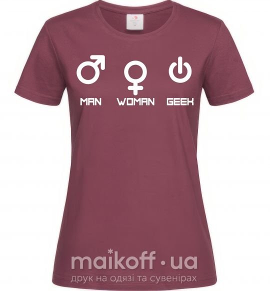 Женская футболка Man woman geek Бордовый фото