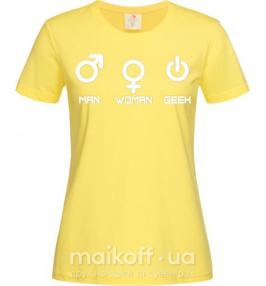 Женская футболка Man woman geek Лимонный фото