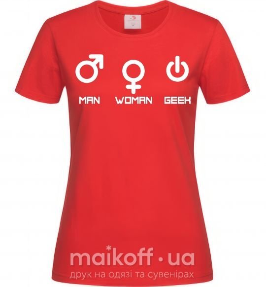 Женская футболка Man woman geek Красный фото