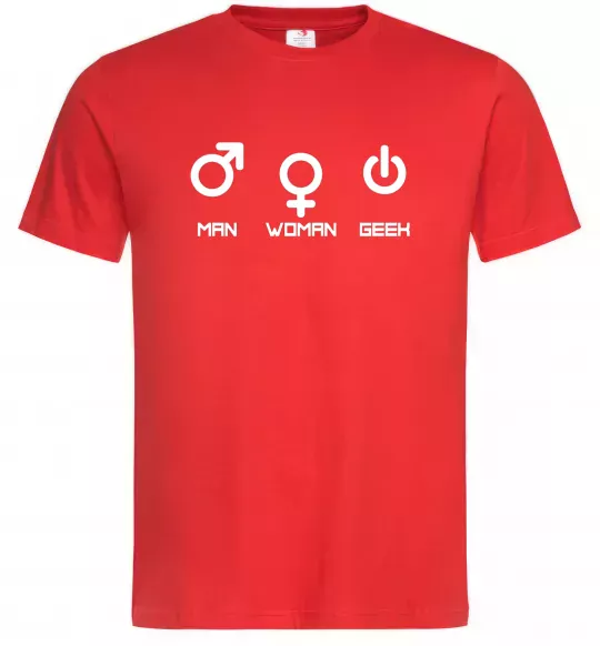 Мужская футболка Man woman geek Красный фото