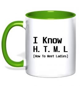 Чашка з кольоровою ручкою I Know HTML how to meet ladies