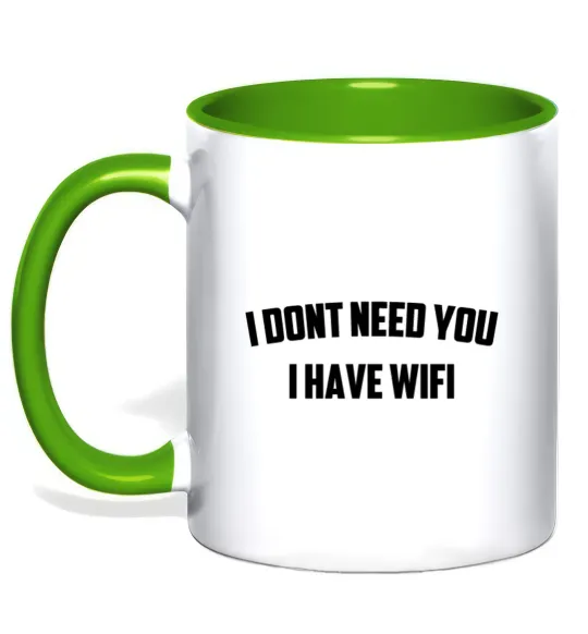 Чашка з кольоровою ручкою I dont need you i have wifi Лаймовий фото