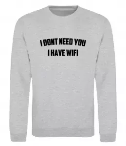 Свитшот I dont need you i have wifi Серый меланж фото