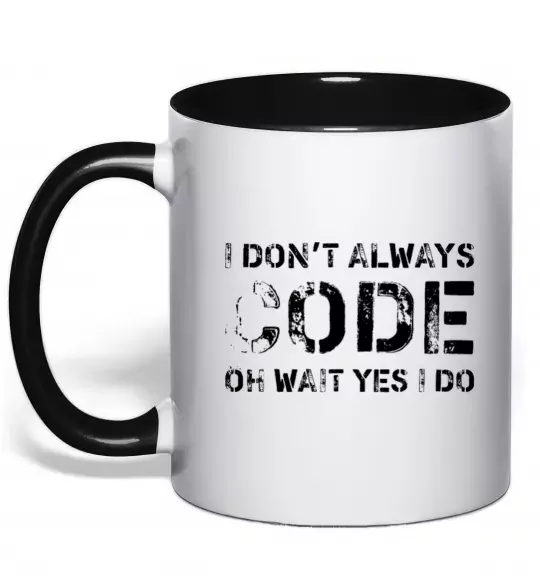Чашка з кольоровою ручкою I don't always code oh wait yes i do Чорний фото