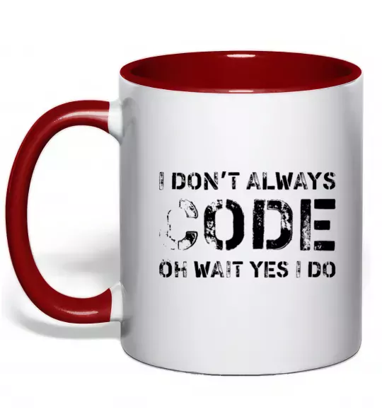 Чашка з кольоровою ручкою I don't always code oh wait yes i do Червоний фото