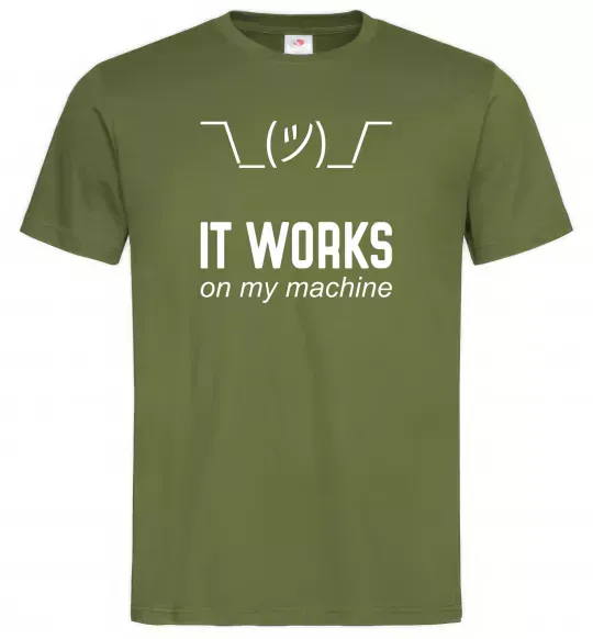 Чоловіча футболка It works on my machine Оливковий фото