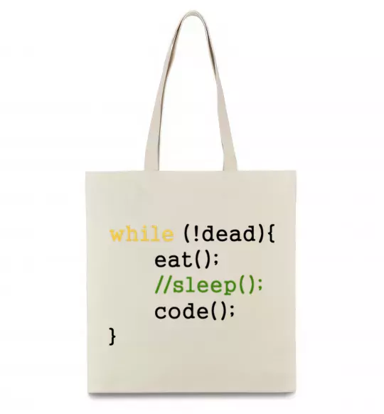 Эко-сумка While dead eat sleep code Бежевый фото