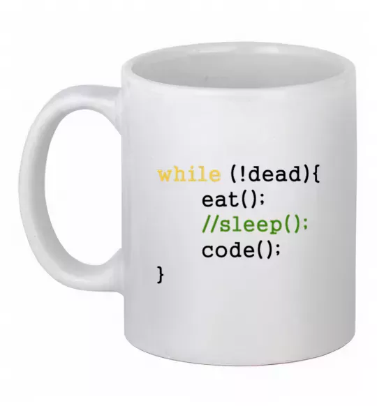 Чашка керамическая While dead eat sleep code Белый фото