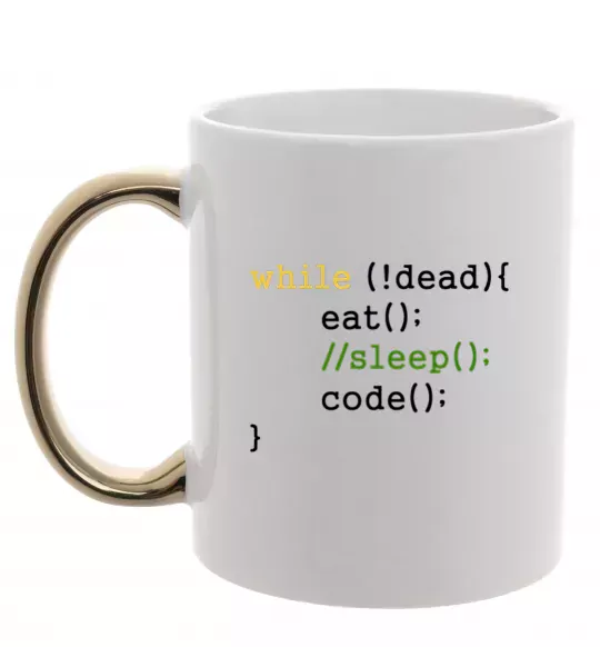 Чашка з кольоровою ручкою While dead eat sleep code Золото фото